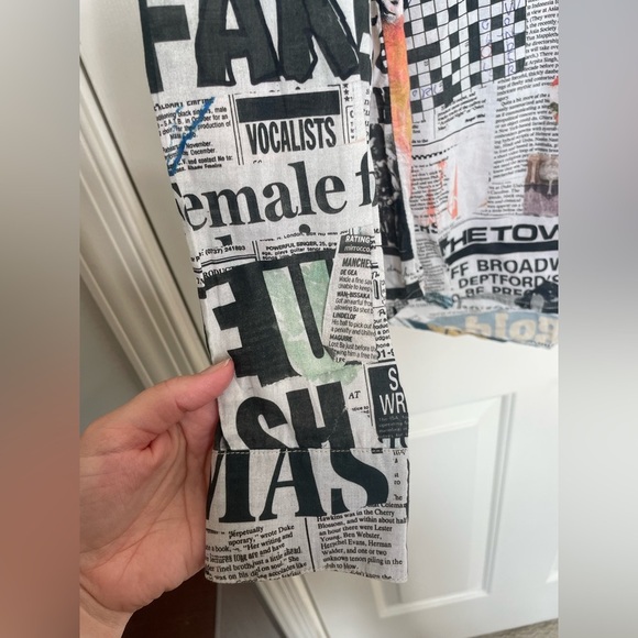 Desigual Newspaper Print Button Up Blouse – Long Sleeve Graphic Statement Top - Picture 3 of 14